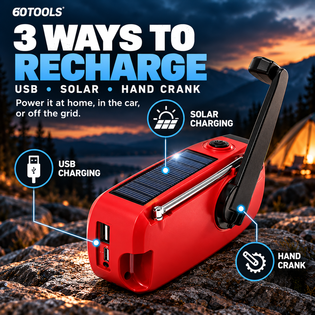 60Tools Emergency Hand Crank Radio