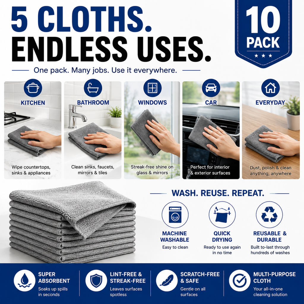 UltraClean™ Microfiber Cleaning Cloths – 10 Pack
