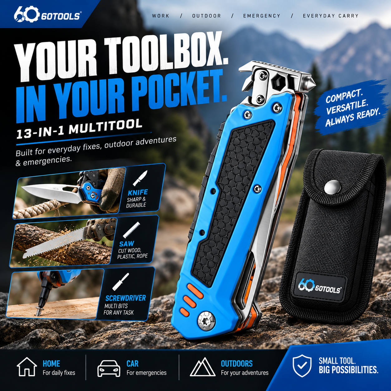 60Tools™ PocketPro 13-in-1 Multitool