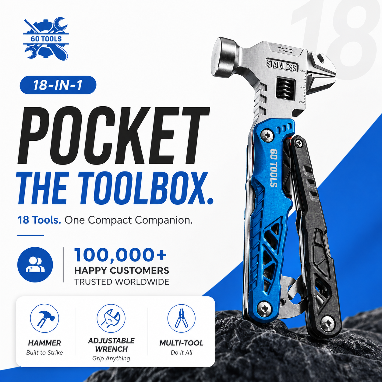 18 In 1 Multifunctional Wrench Hammer 60Tools Main image