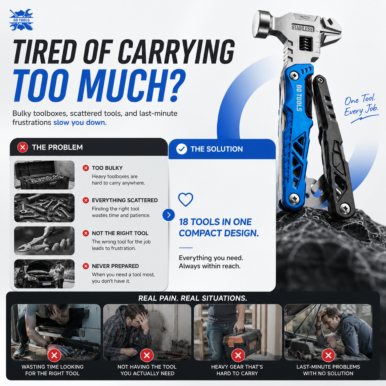 18 In 1 Multifunctional Wrench Hammer 60Tools