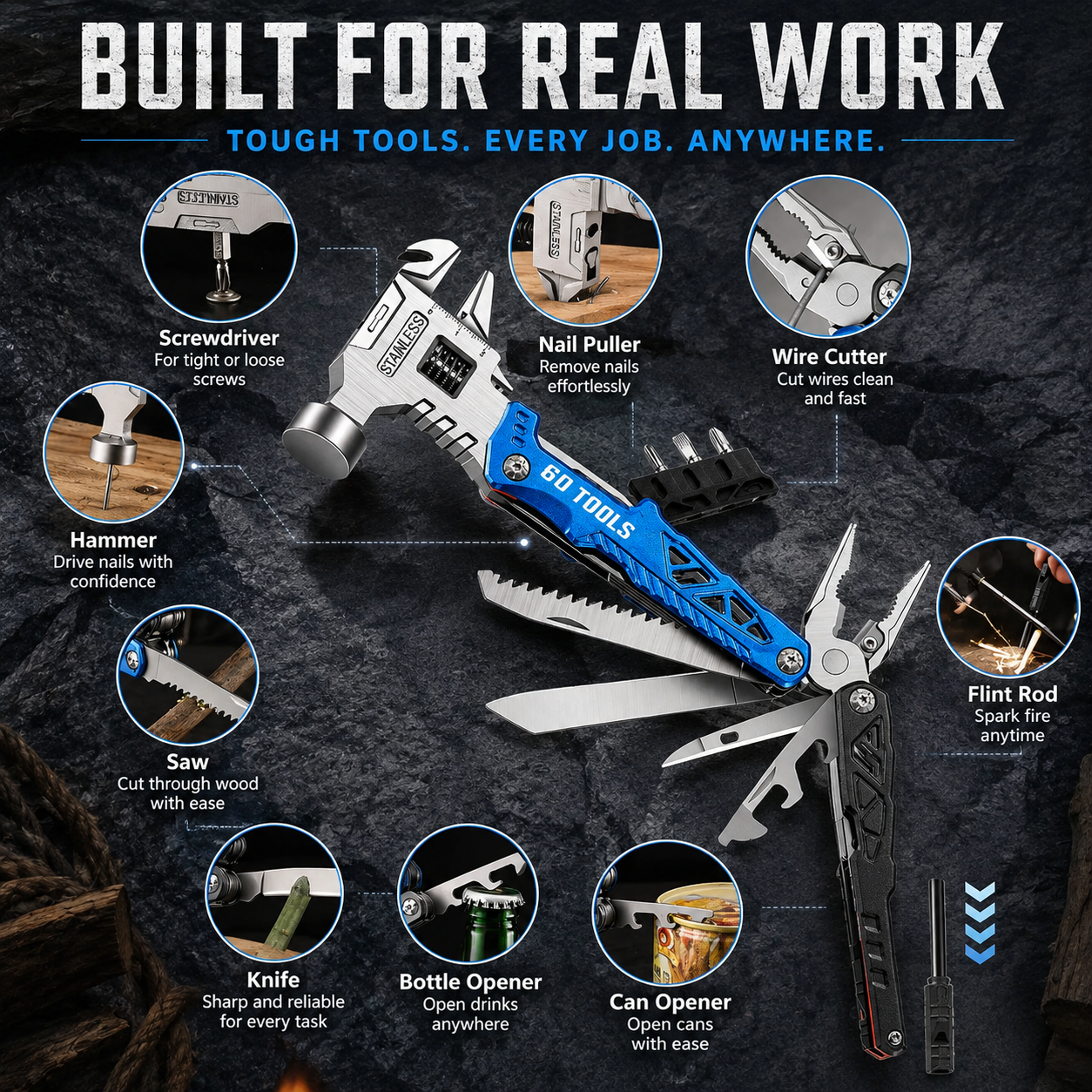 18 In 1 Multifunctional Wrench Hammer 60Tools