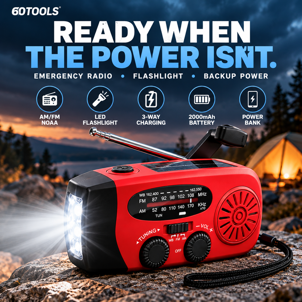 60Tools Emergency Hand Crank Radio